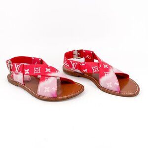 Louis Vuitton Palma Flat Sandals Size 37.5 US 7.5 Pink Ombre LV Criss Cross